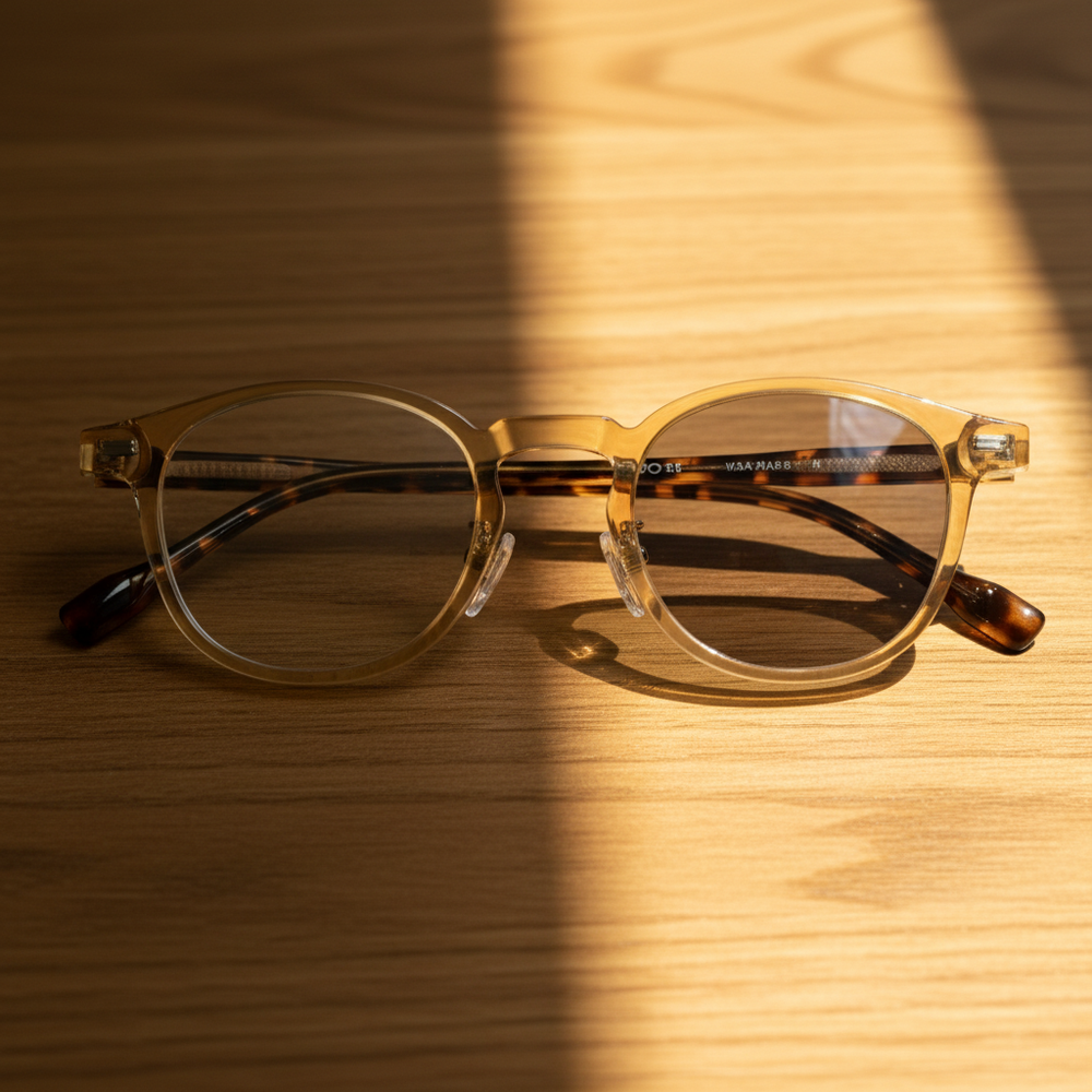 Gail Grey Photochromic Lens Glasses - Yellow Round TR90 Frame