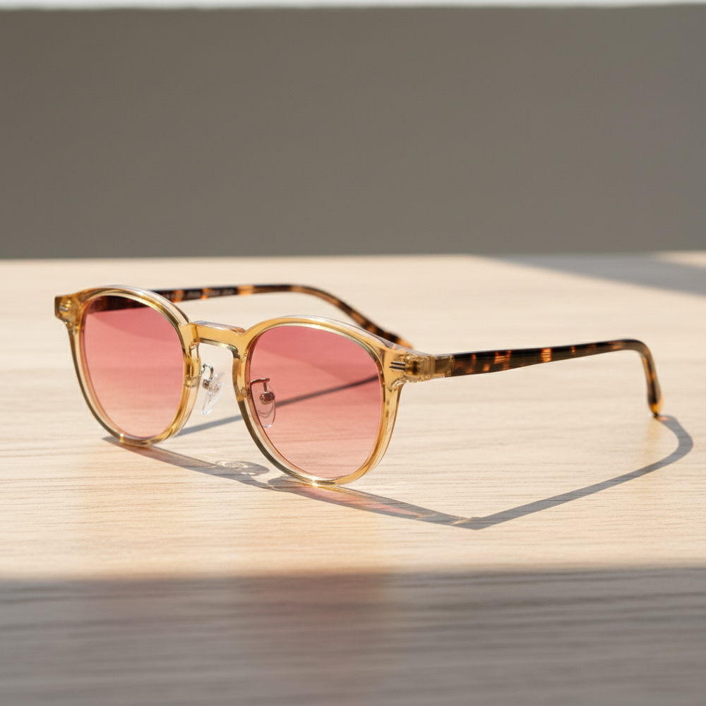 Gail Pink Gradient Lens Sunglasses - Yellow Round TR90 Frame