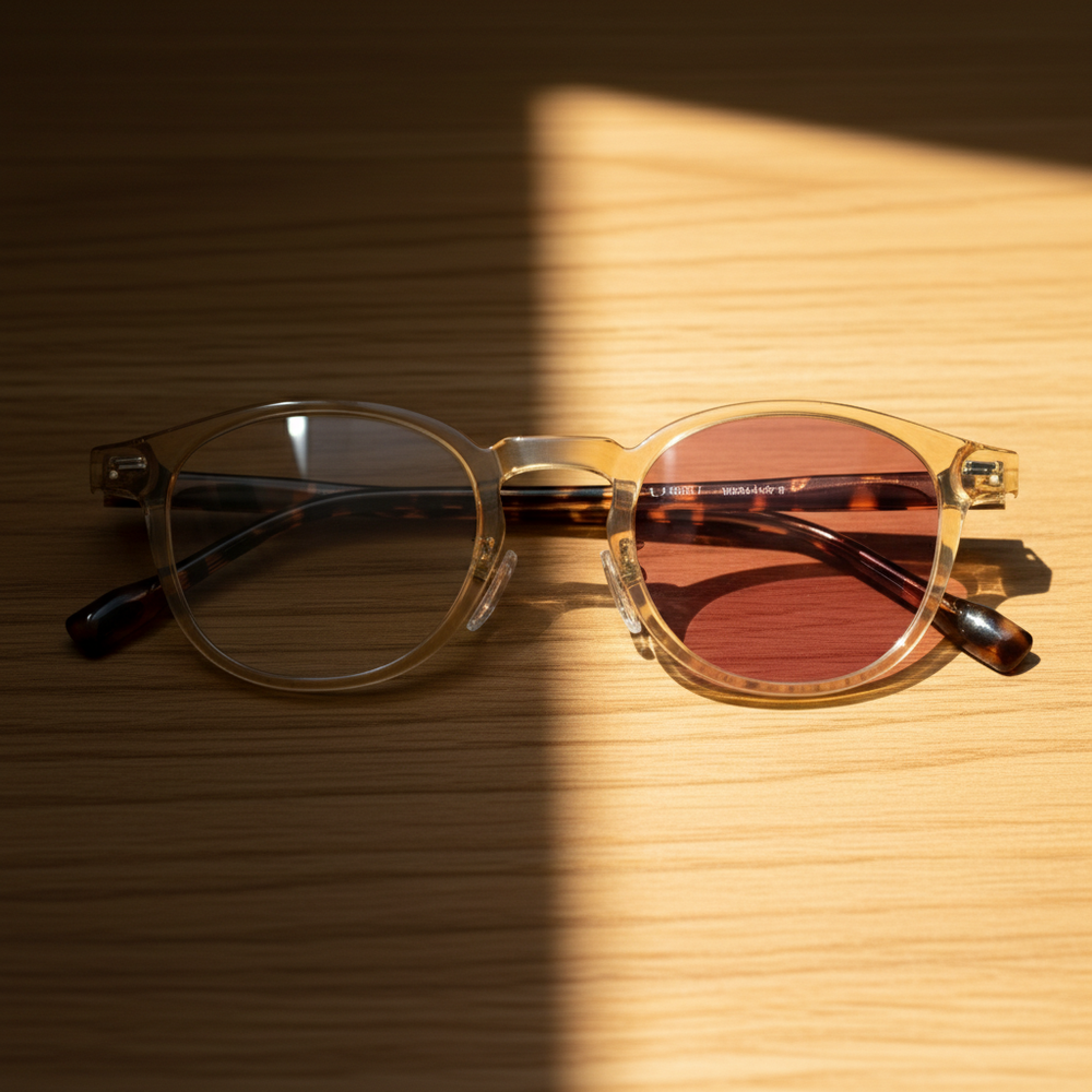 Gail Pink Photochromic Lens Glasses - Yellow Round TR90 Frame