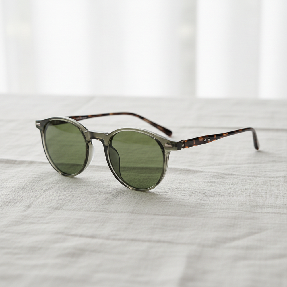 Ida Green Tinted Lens Sunglasses - Green Round TR90 Frame