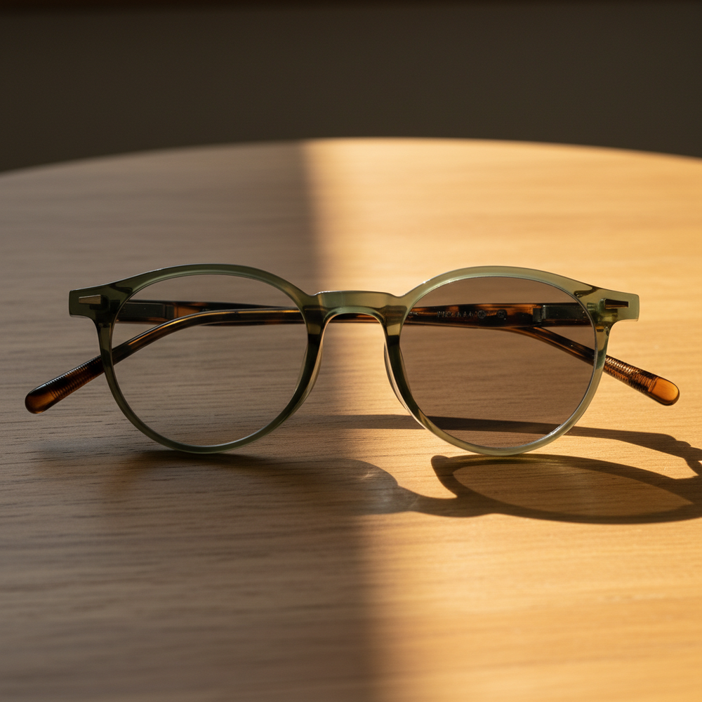 Ida Grey Photochromic Lens Glasses - Green Round TR90 Frame