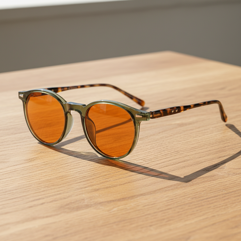 Ida Orange Tinted Lens Sunglasses - Green Round TR90 Frame