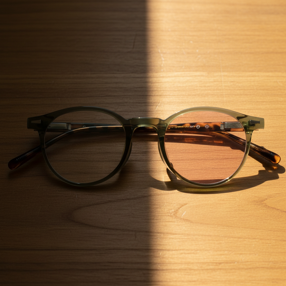 Ida Pink Photochromic Lens Glasses - Green Round TR90 Frame