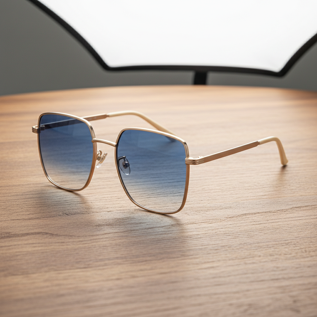 Jade Blue Gradient Lens Sunglasses - Gold Square Metal Frame - Lifestyle Shot