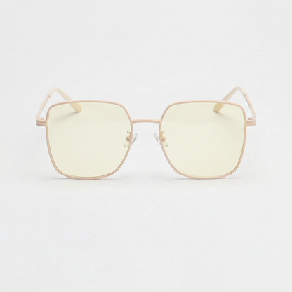 Jade Blue Light Lens Glasses - Gold Square Metal Frame - Front View