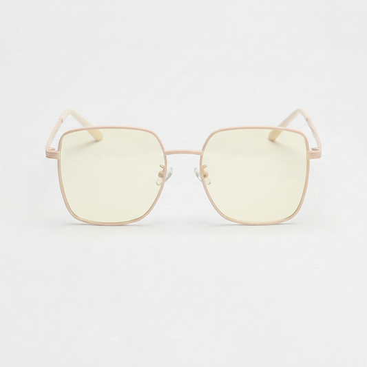 Jade Blue Light Lens Glasses - Gold Square Metal Frame - Front View