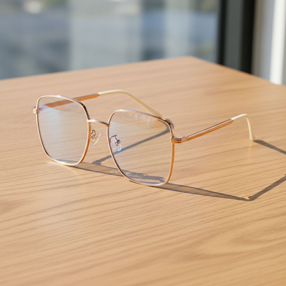 Jade Blue Light Lens Glasses - Gold Square Metal Frame