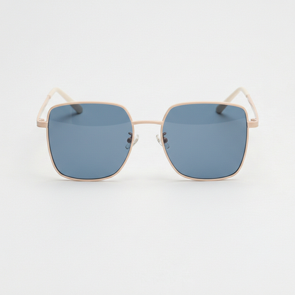 Jade Blue Tinted Lens Sunglasses - Gold Square Metal Frame - Front View