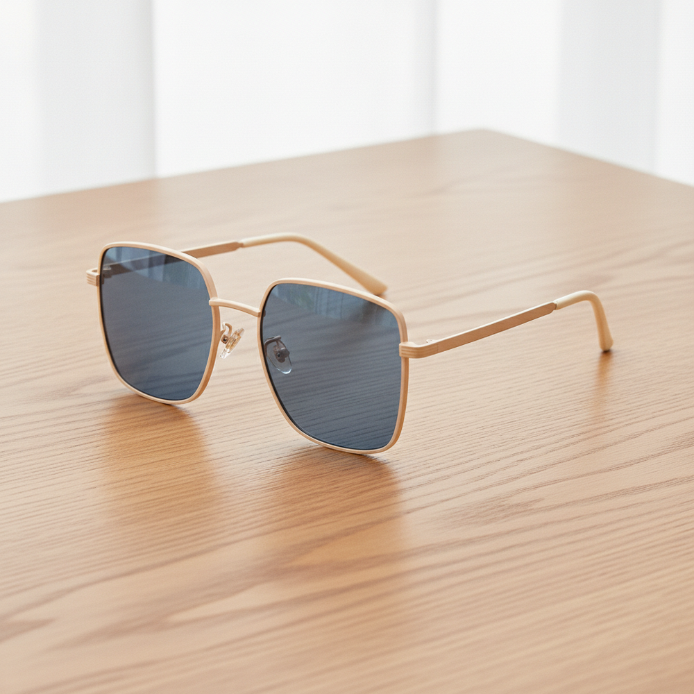 Jade Blue Tinted Lens Sunglasses - Gold Square Metal Frame