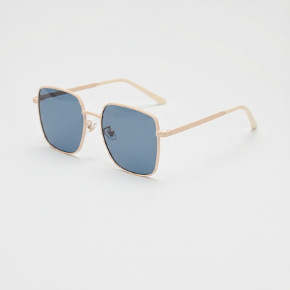 Jade Blue Tinted Lens Sunglasses - Gold Square Metal Frame - Side View