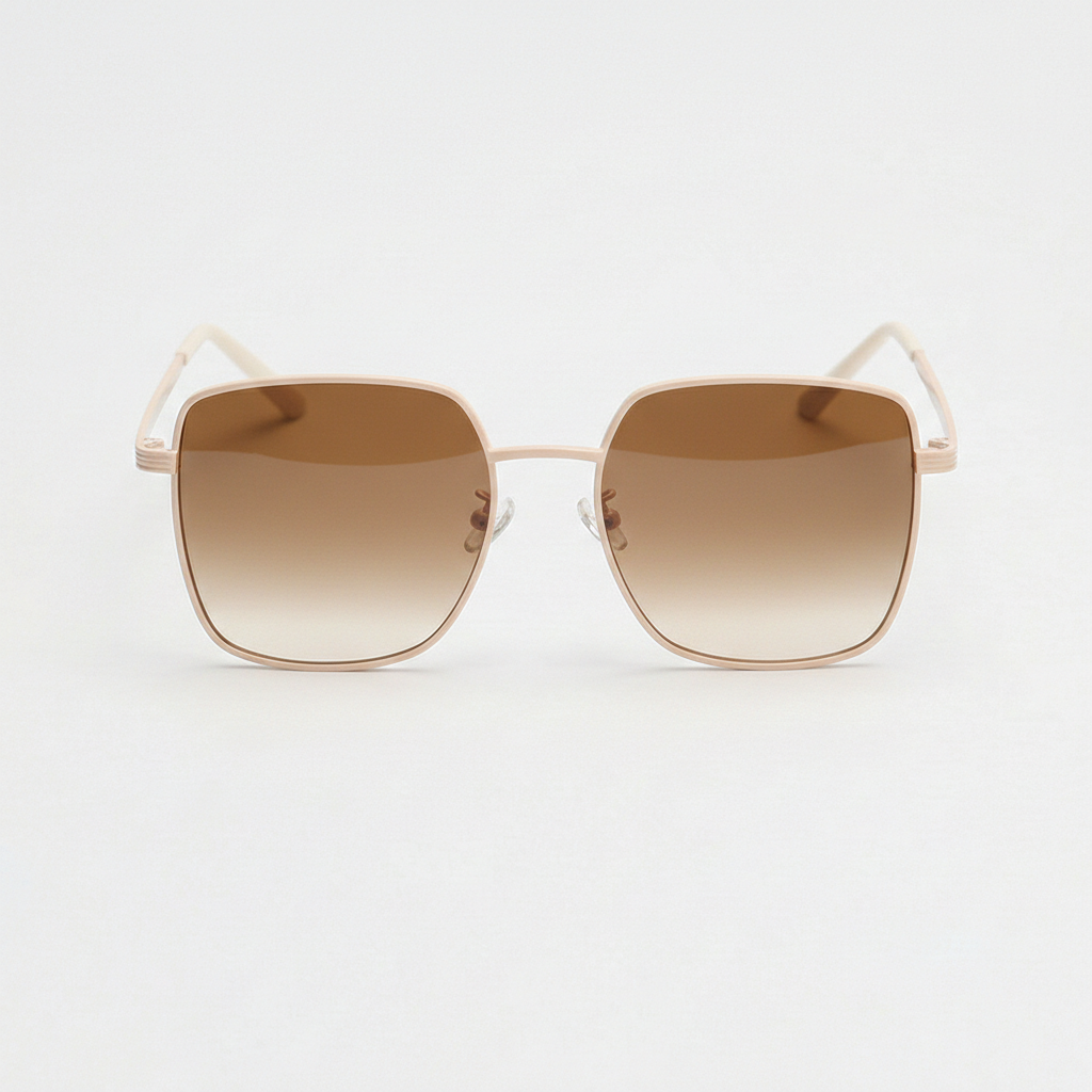 Jade Brown Gradient Lens Sunglasses - Gold Square Metal Frame - Front View