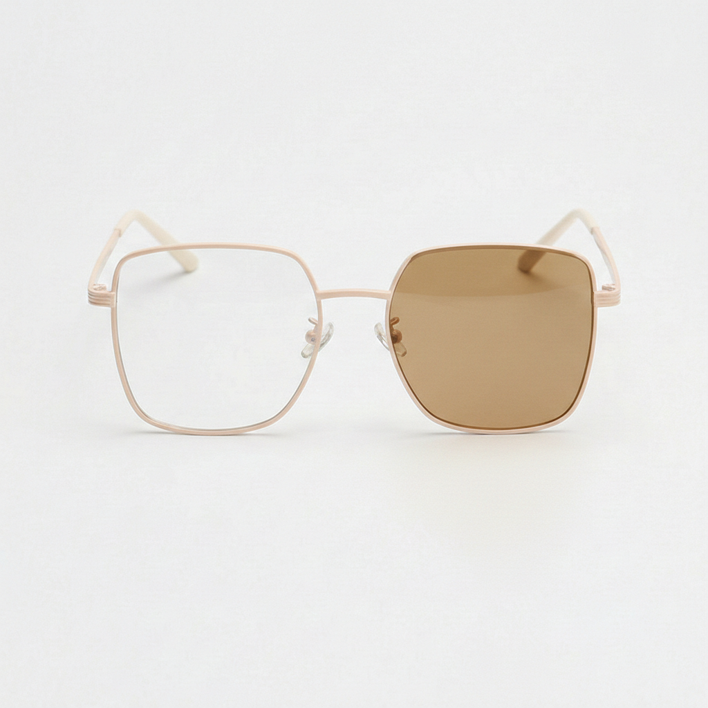 Jade Brown Photochromic Lens Glasses - Gold Square Metal Frame - Front View
