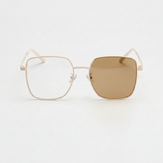 Jade Brown Photochromic Lens Glasses - Gold Square Metal Frame - Front View