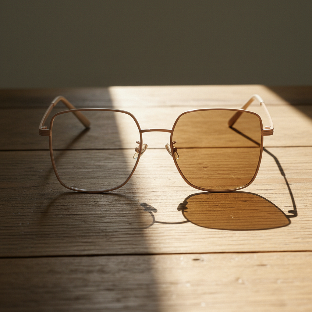 Jade Brown Photochromic Lens Glasses - Gold Square Metal Frame - Lifestyle Shot