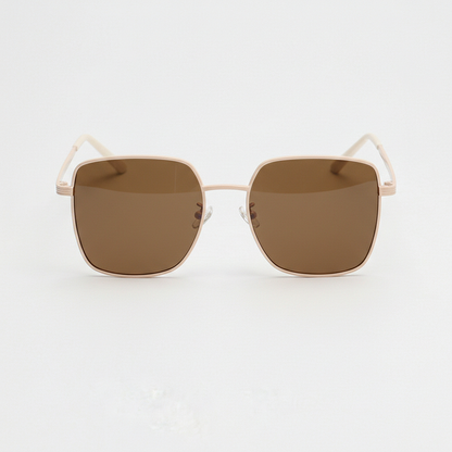 Jade Brown Tinted Lens Sunglasses - Gold Square Metal Frame - Front View