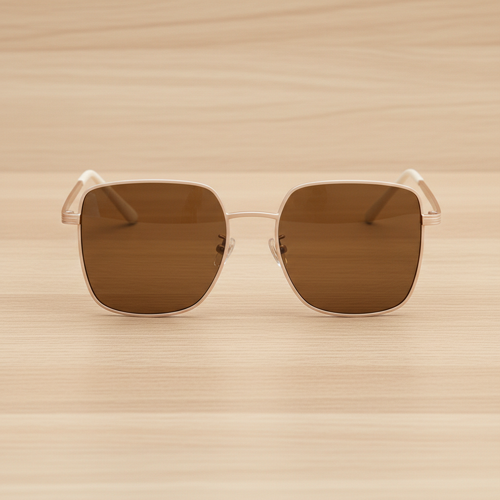 Jade Brown Tinted Lens Sunglasses - Gold Square Metal Frame