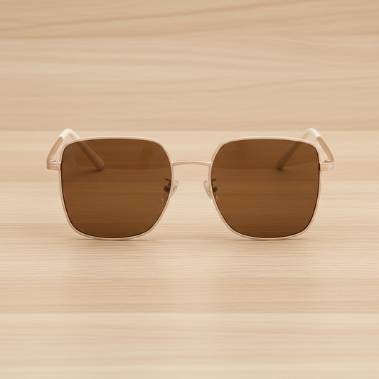 Jade Brown Tinted Lens Sunglasses - Gold Square Metal Frame - Lifestyle Shot