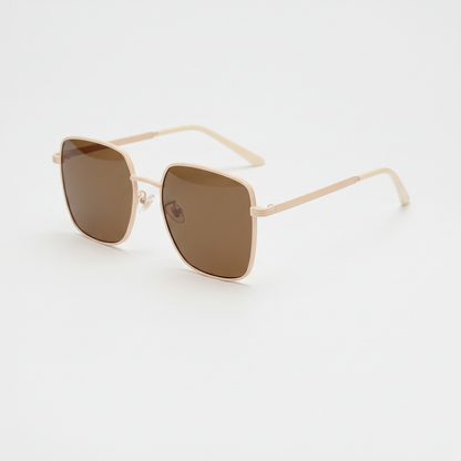 Jade Brown Tinted Lens Sunglasses - Gold Square Metal Frame - Side View