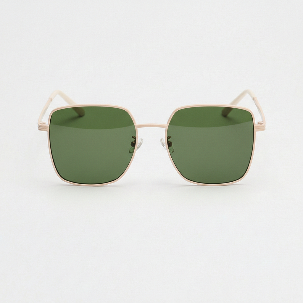 Jade Green Tinted Lens Sunglasses - Gold Square Metal Frame - Front View