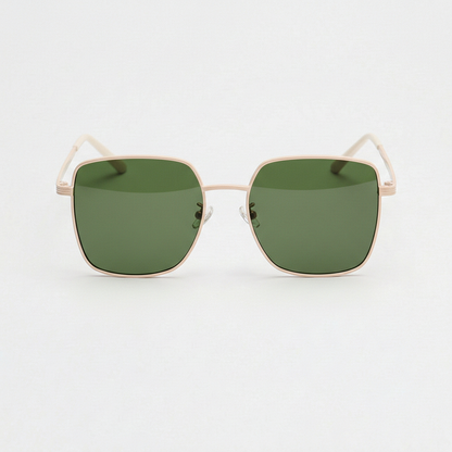 Jade Green Tinted Lens Sunglasses - Gold Square Metal Frame - Front View