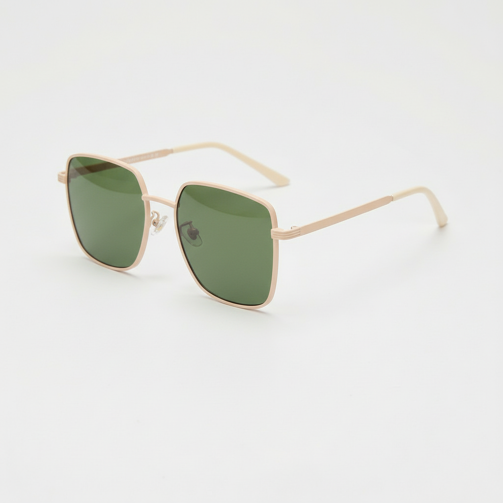 Jade Green Tinted Lens Sunglasses - Gold Square Metal Frame - Side View