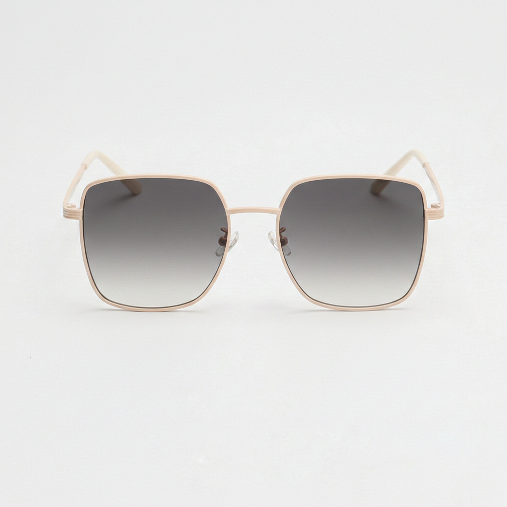 Jade Grey Gradient Lens Sunglasses - Gold Square Metal Frame - Front View