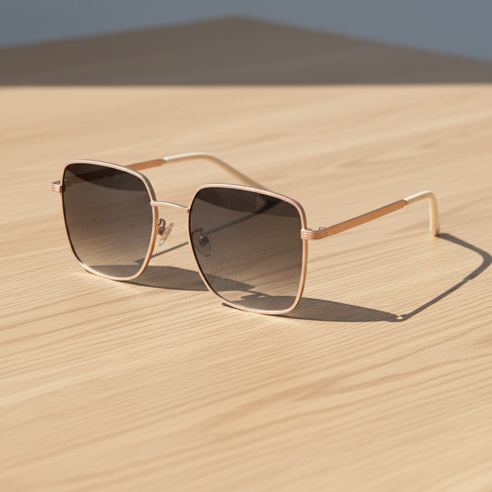 Jade Grey Gradient Lens Sunglasses - Gold Square Metal Frame