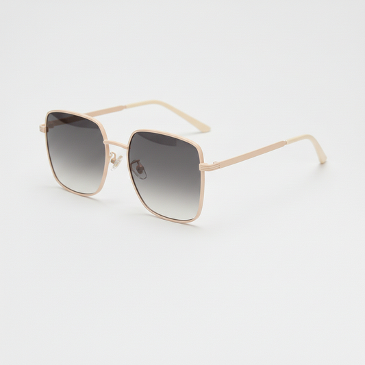 Jade Grey Gradient Lens Sunglasses - Gold Square Metal Frame - Side View