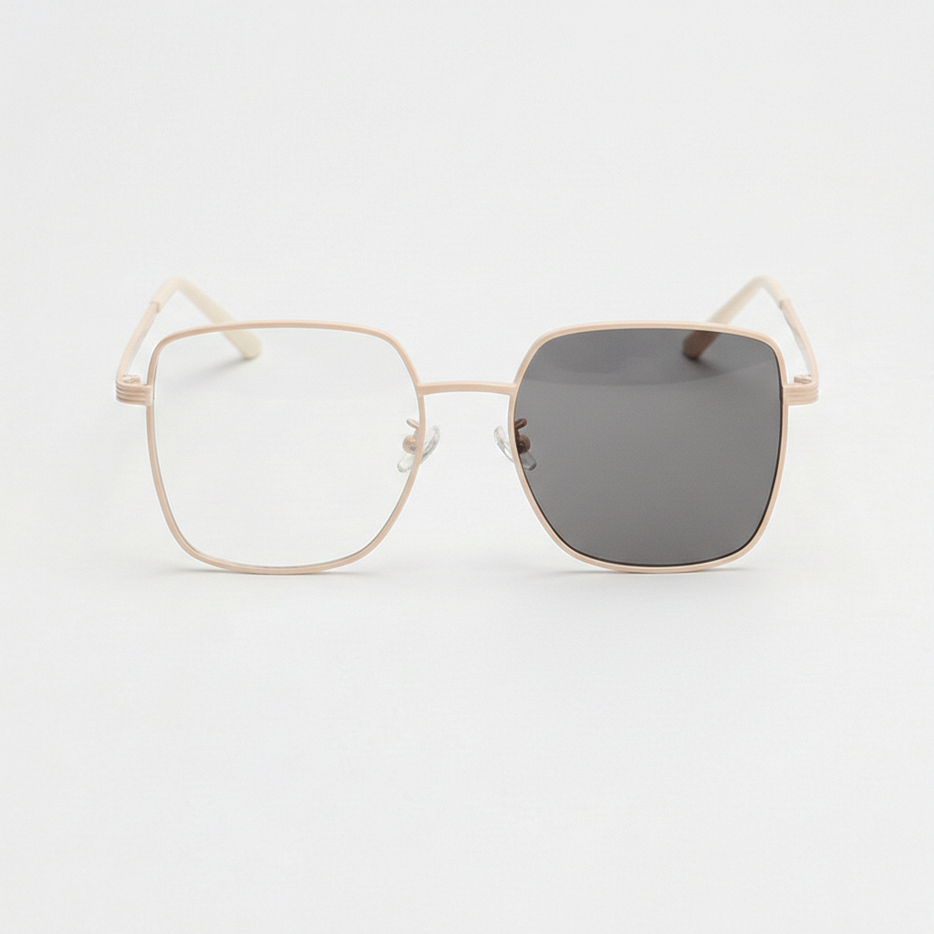 Jade Grey Photochromic Lens Glasses - Gold Square Metal Frame - Front View