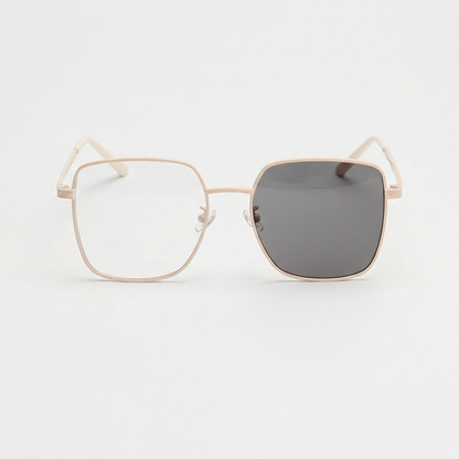 Jade Grey Photochromic Lens Glasses - Gold Square Metal Frame - Front View