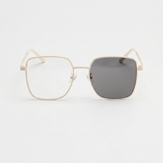 Jade Grey Photochromic Lens Glasses - Gold Square Metal Frame - Front View