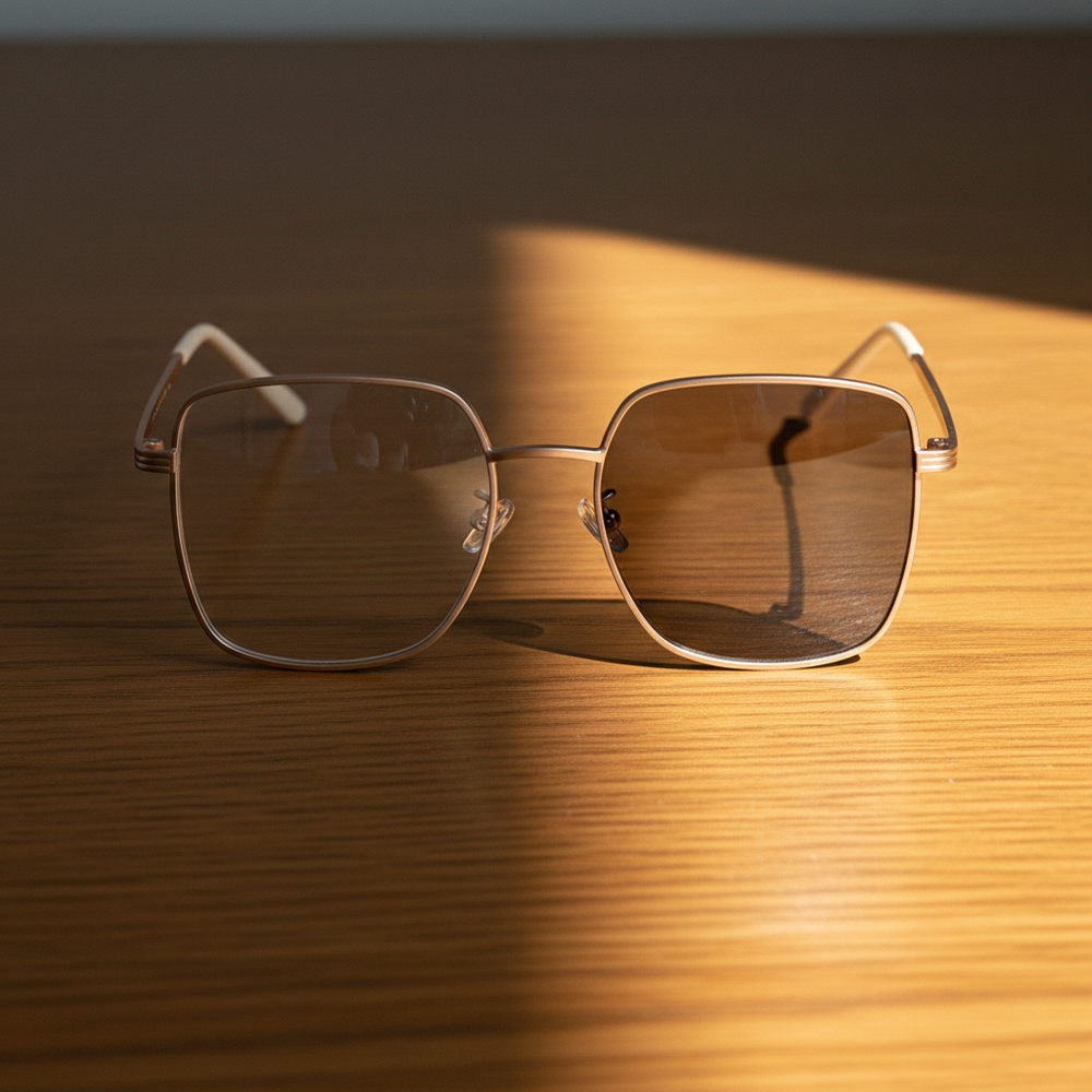 Jade Grey Photochromic Lens Glasses - Gold Square Metal Frame