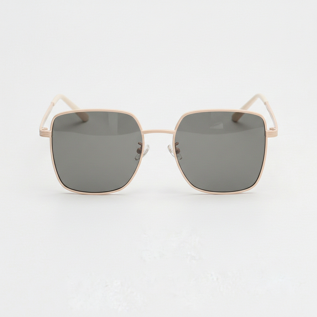 Jade Grey Tinted Lens Sunglasses - Gold Square Metal Frame - Front View