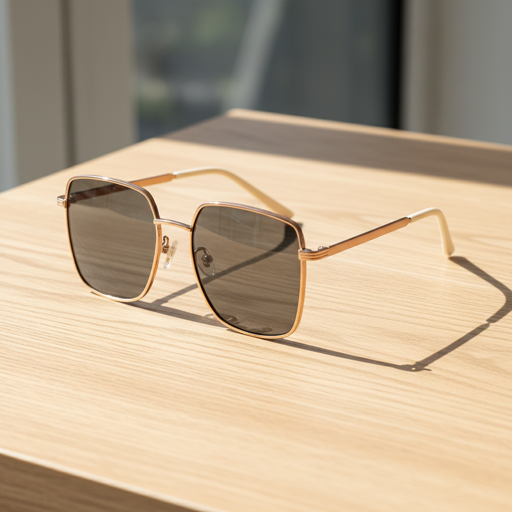 Jade Grey Tinted Lens Sunglasses - Gold Square Metal Frame