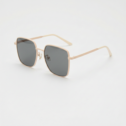 Jade Grey Tinted Lens Sunglasses - Gold Square Metal Frame - Side View