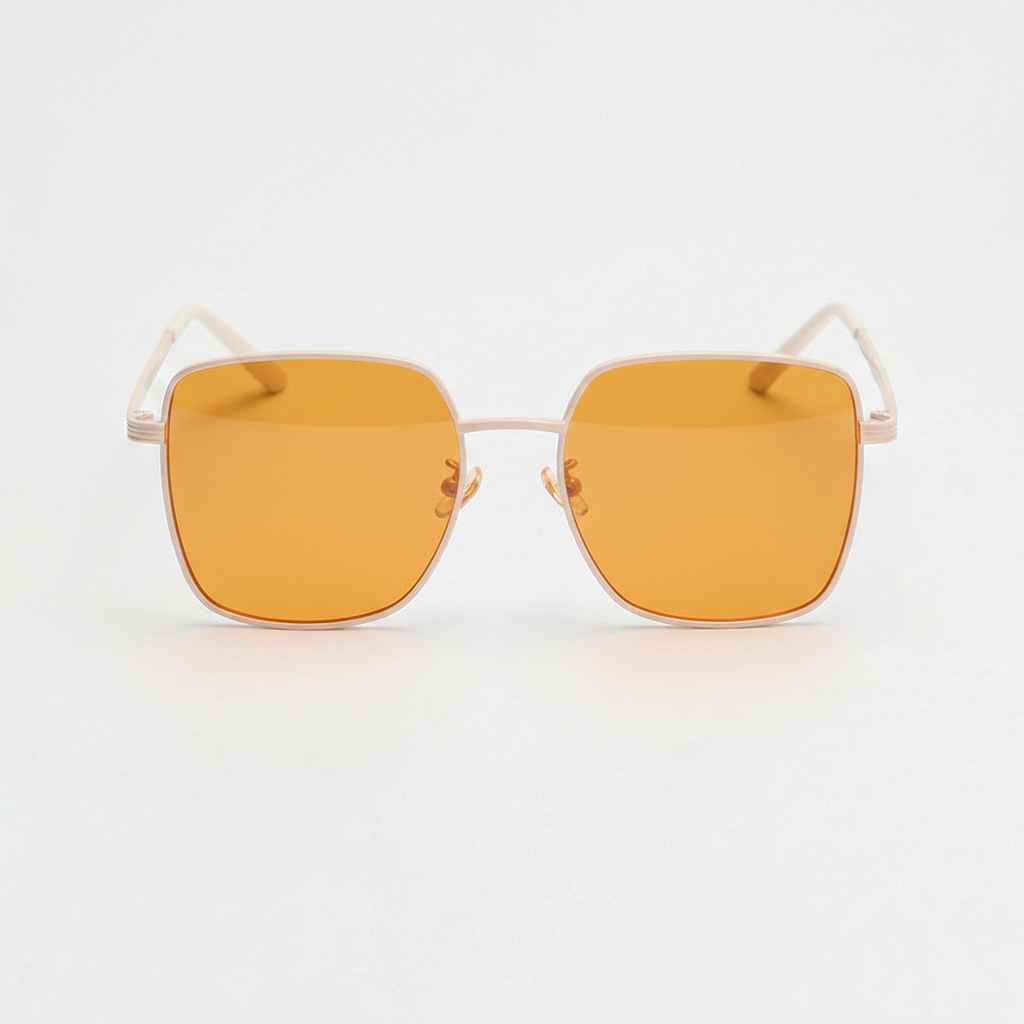 Jade Orange Tinted Lens Sunglasses - Gold Square Metal Frame - Front View