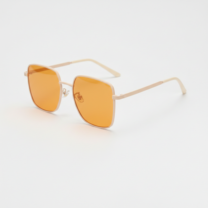 Jade Orange Tinted Lens Sunglasses - Gold Square Metal Frame - Side View