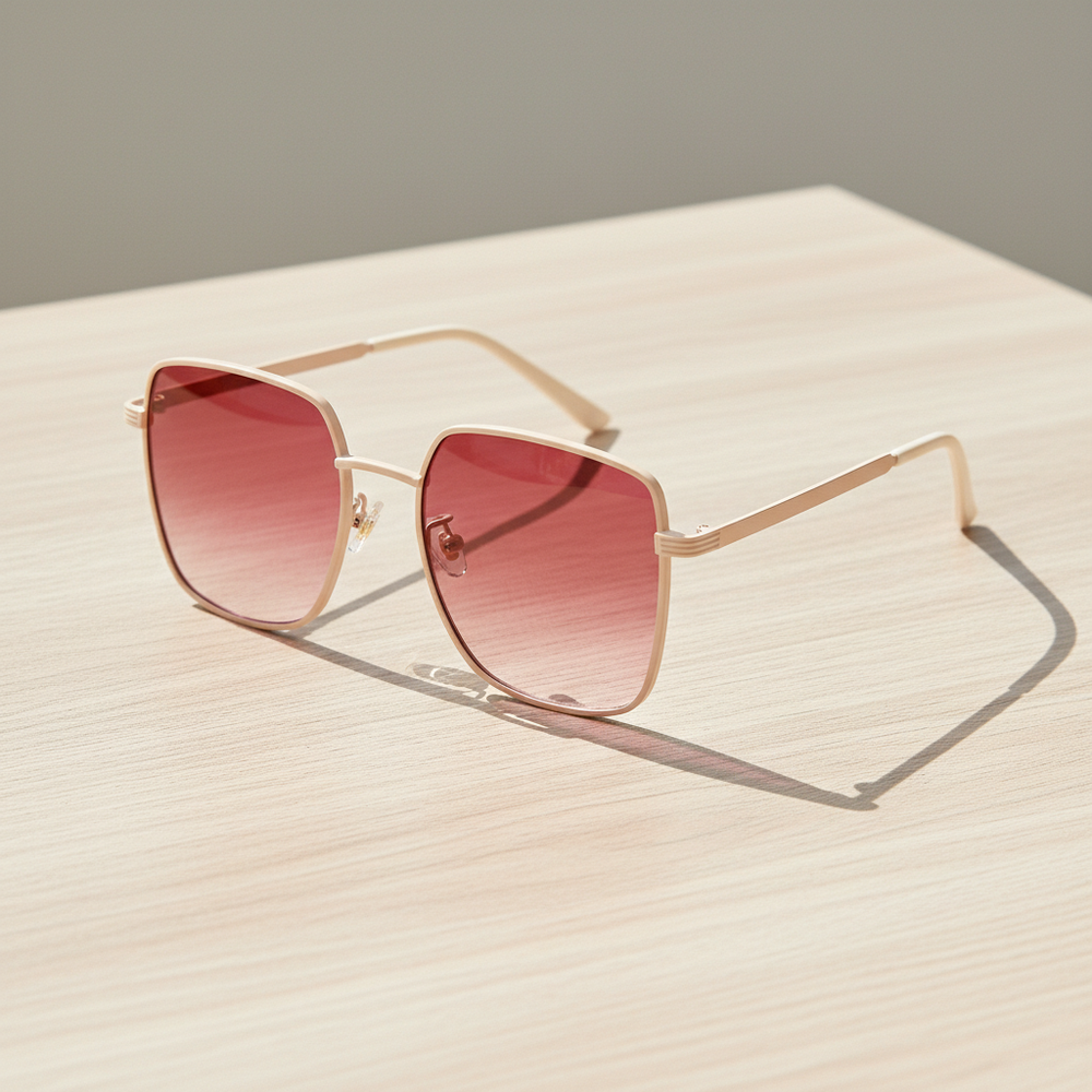 Jade Pink Gradient Lens Sunglasses - Gold Square Metal Frame