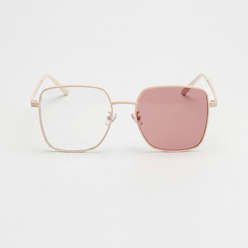 Jade Pink Photochromic Lens Glasses - Gold Square Metal Frame - Front View