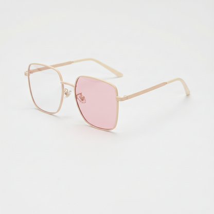 Jade Pink Photochromic Lens Glasses - Gold Square Metal Frame - Side View
