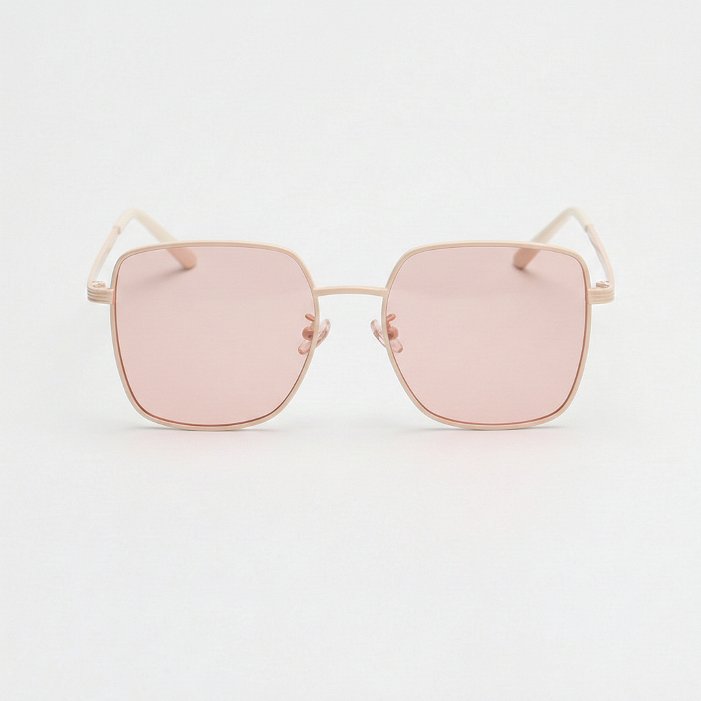 Jade Pink Tinted Lens Sunglasses - Gold Square Metal Frame - Front View
