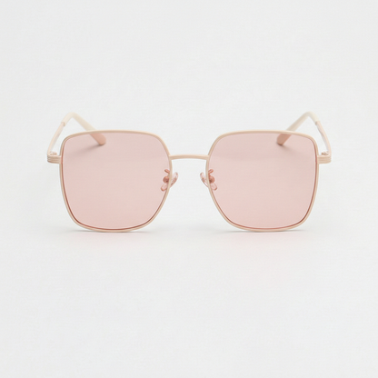 Jade Pink Tinted Lens Sunglasses - Gold Square Metal Frame - Front View