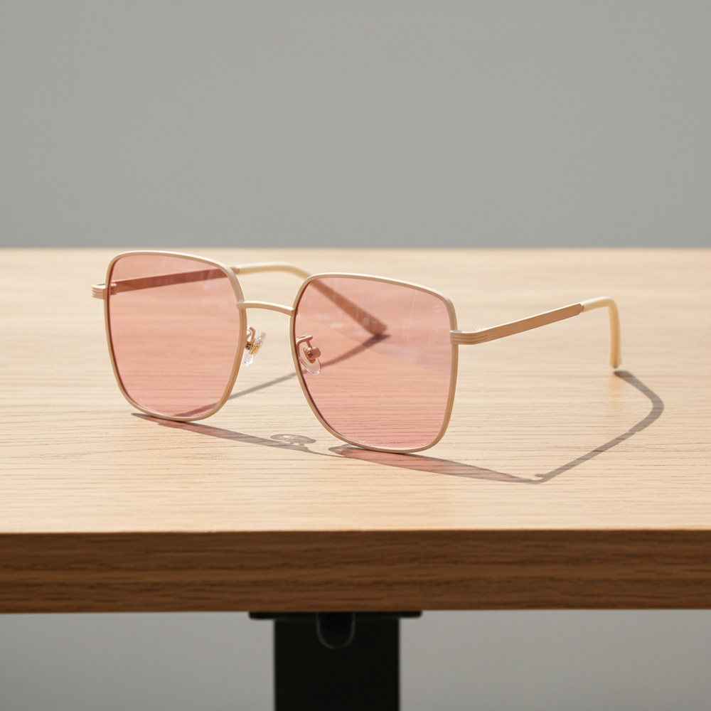 Jade Pink Tinted Lens Sunglasses - Gold Square Metal Frame