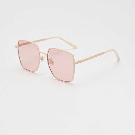 Jade Pink Tinted Lens Sunglasses - Gold Square Metal Frame - Side View