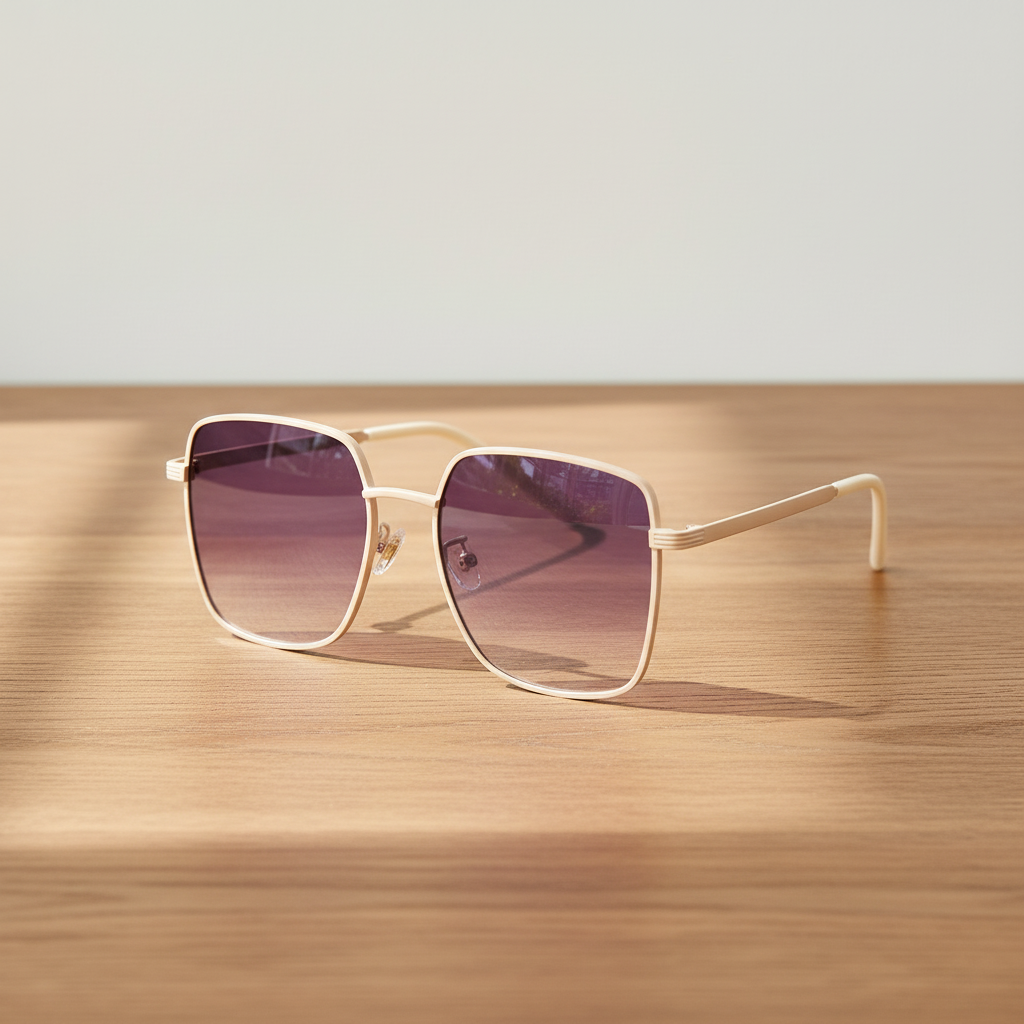Jade Purple Gradient Lens Sunglasses - Gold Square Metal Frame - Lifestyle Shot