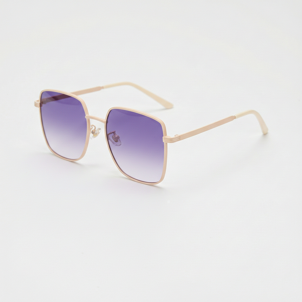 Jade Purple Gradient Lens Sunglasses - Gold Square Metal Frame - Side View
