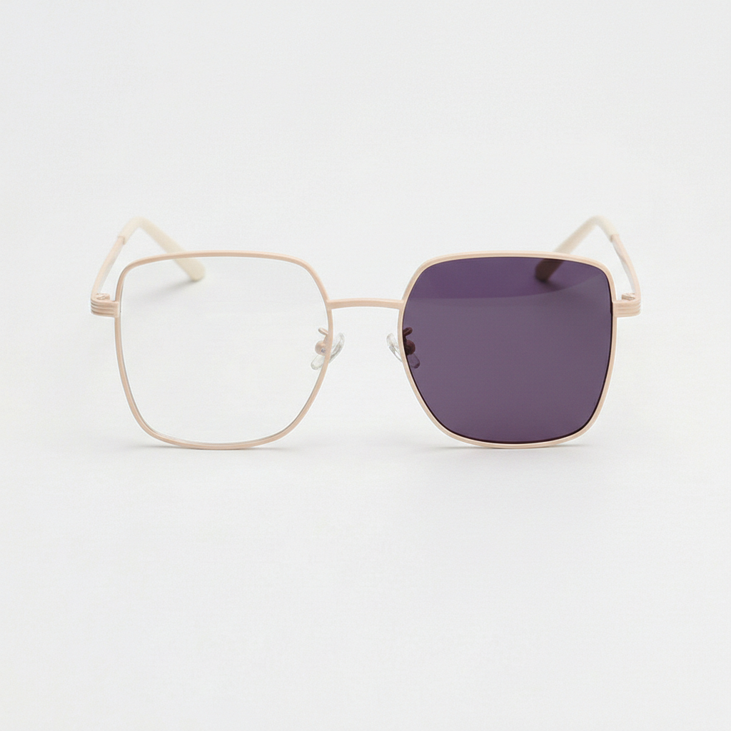 Jade Purple Photochromic Lens Glasses - Gold Square Metal Frame - Front View