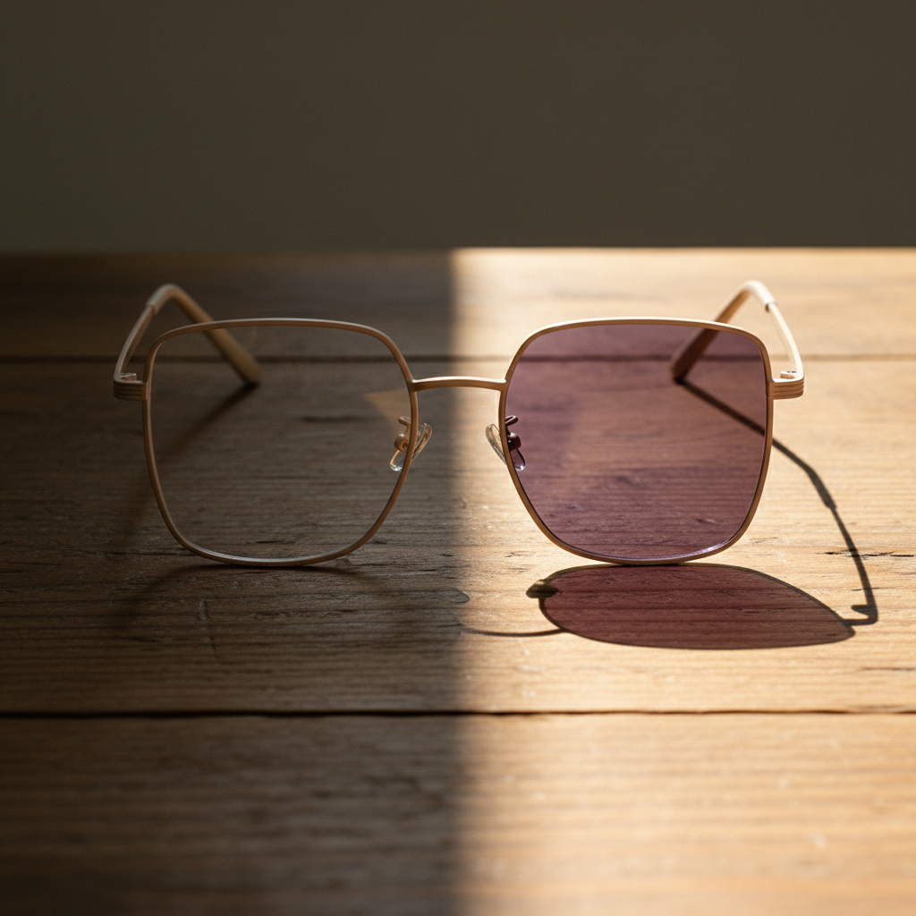 Jade Purple Photochromic Lens Glasses - Gold Square Metal Frame - Lifestyle Shot