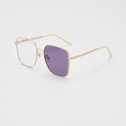 Jade Purple Photochromic Lens Glasses - Gold Square Metal Frame - Side View