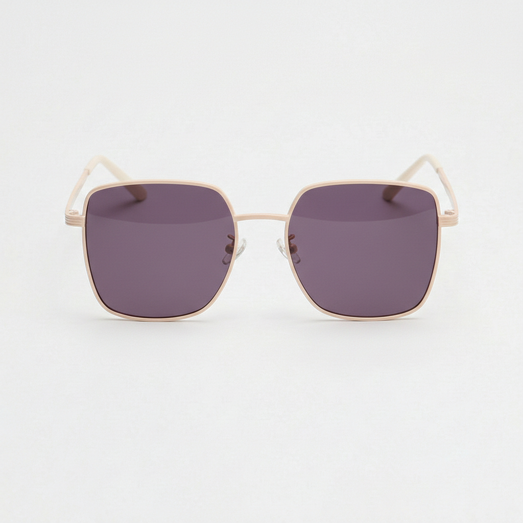 Jade Purple Tinted Lens Sunglasses - Gold Square Metal Frame - Front View